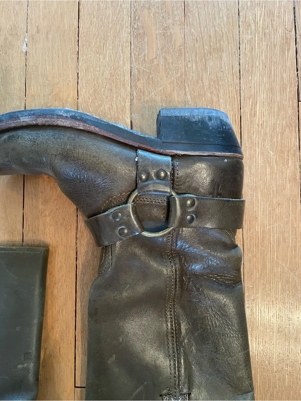 Vintage Green Frye Leather Harness Boots - Picture 4 of 9